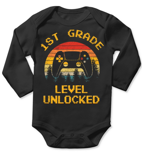1st Grade Level Unlocked Gamer First Day Of School Long Sleeve Baby One-Piece