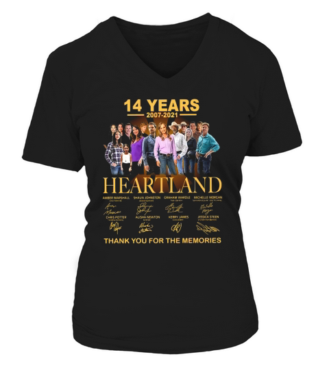 14 years of 2007-2021 Heartland thank you for the memories signatures shirt V-neck T-Shirt Woman