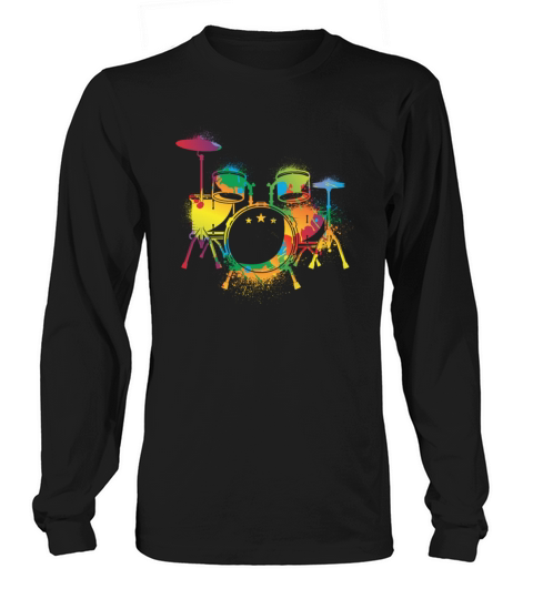 Drumming Colorful Drum Set Retro Drummer Women's Long Sleeve