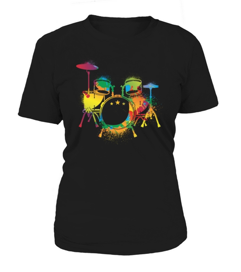 Drumming Colorful Drum Set Retro Drummer T-Shirt Woman