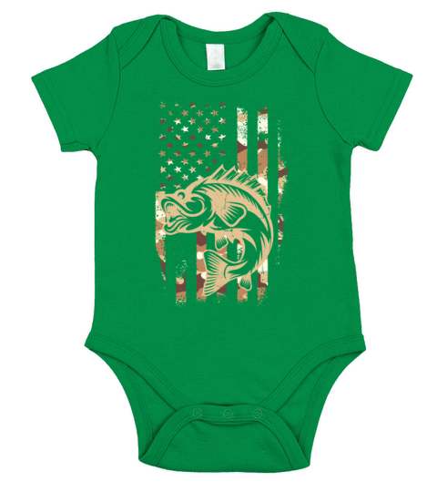 Camouflage American Flag Bass Fishing Fisherman Short Sleeve Baby One-Piece