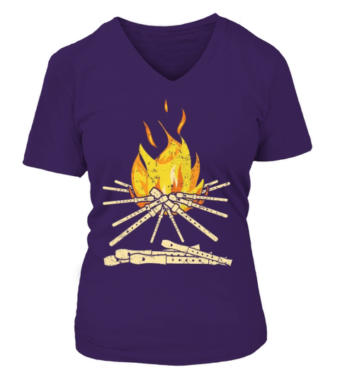 Campfire Flute Flutist Recorder Music Musician V-neck T-Shirt Woman