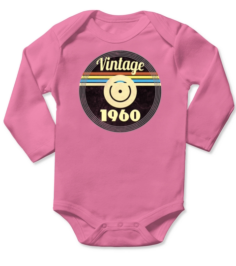 60th Birthday Gift Idea Vinyl 1960 Vintage Look Long Sleeve Baby One-Piece