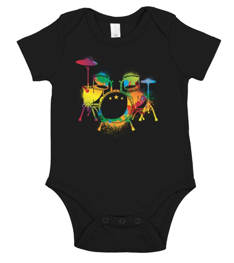 Drumming Colorful Drum Set Retro Drummer Short Sleeve Baby One-Piece