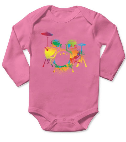 Drumming Colorful Drum Set Retro Drummer Long Sleeve Baby One-Piece
