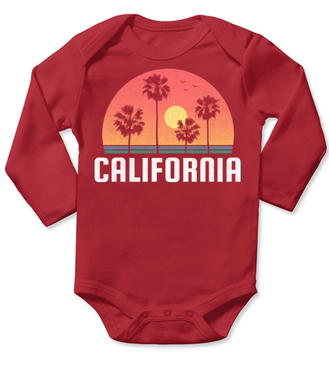 California CA Palm Tree Beach Sunset Retro Graphic Long Sleeve Baby One-Piece