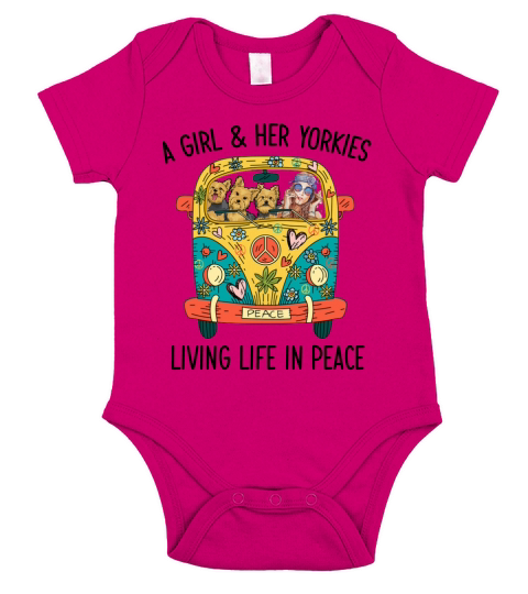 A girl and her yorkies living life in peace t shirt, hoodie, sweatshirt Short Sleeve Baby One-Piece