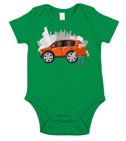 Fatty man with orange car Short Sleeve Baby One-Piece