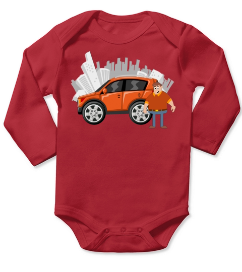 Fatty man with orange car Long Sleeve Baby One-Piece