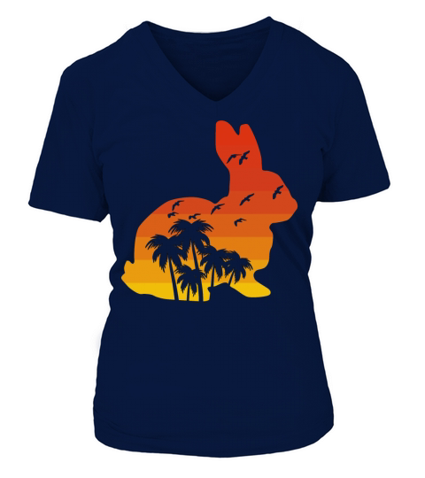 Easter Rabbit bunny Vintage Sun Palm Present Gift V-neck T-Shirt Woman