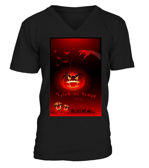 Halloween illustration with pumpkins ghost Men's V-Neck T-shirt
