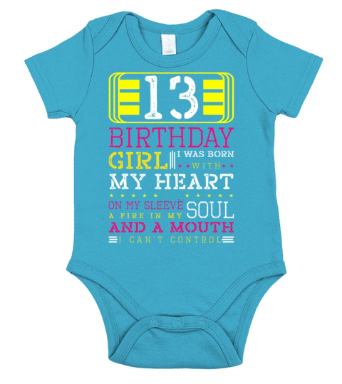 13 Birthday Girl Born With My Heart On Sleeve Short Sleeve Baby One-Piece