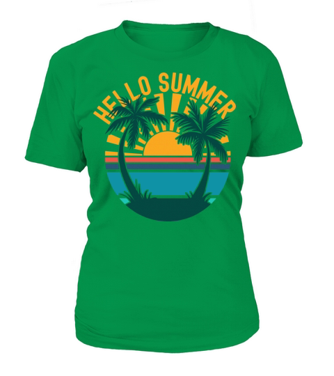 Hello Summer Palm Trees Beach Retro Sunset Women's T-Shirt