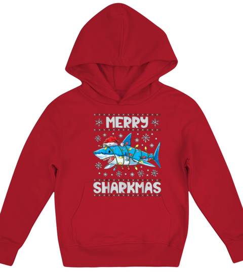 Merry Sharkmas Shark Santa Ugly Christmas Lights B Kids Hoodie