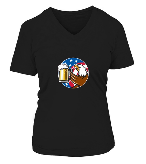Bald Eagle Hoisting Beer Stein USA Flag Circle Ret Women's V-Neck T-shirt