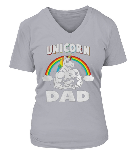 Mens Unicorn Dad T Shirt Rainbow Unicorns Gift V-neck T-Shirt Woman