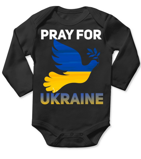 Pray For Ukraine Ukrainian Trident Coat of Arms Long Sleeve Baby One-Piece