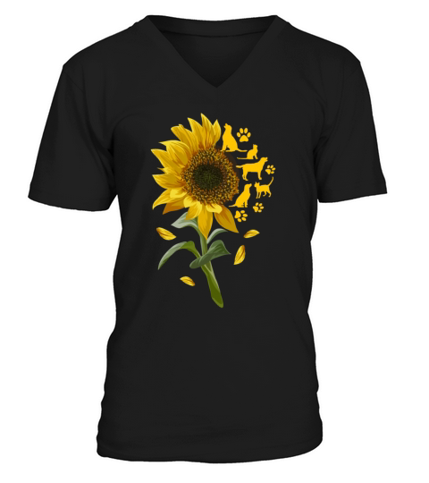 Sunflower with Dog and Cat Paw Feline Puppy Art Men's V-Neck T-shirt