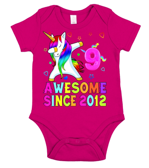 9 Years Old 9th Birthday Unicorn Dabbing Awesome Short Sleeve Baby One-Piece