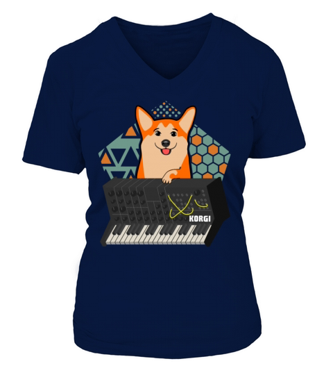 Funny Synthesizer corgi Women's V-Neck T-shirt