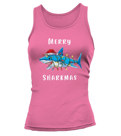 Merry Sharkmas Shark Santa Ugly Christmas Lights B Women's Tank Top