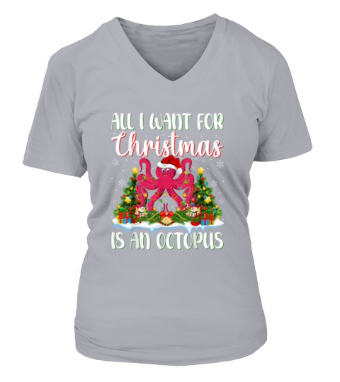 All I Want For Christmas Is A Octopus Xmas Santa Women's V-Neck T-shirt