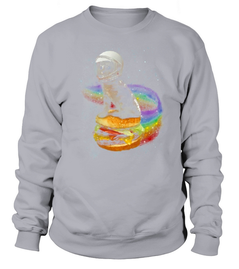 Cat Flying a Rainbow Burger Funny Astronaut Kitten Space Sweatshirt Unisex