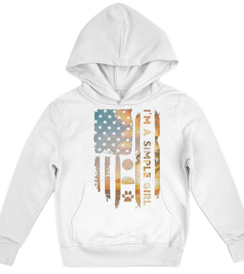 America flag Im a simple girl I like baseball tacos and paw dog Kids Hoodie