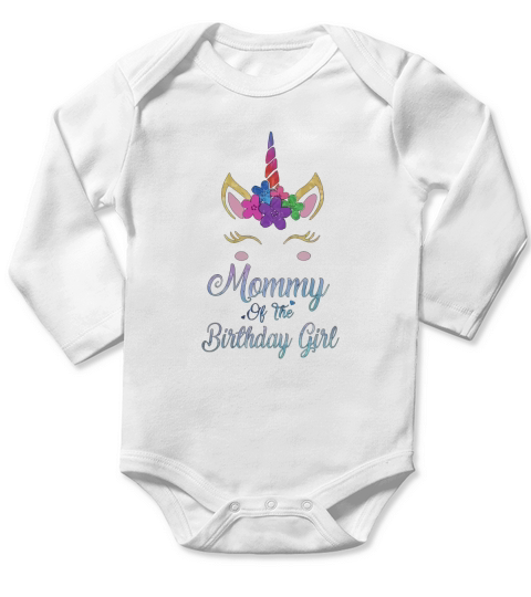 Mommy Of The Birthday Girl Unicorn T-Shirt Gifts Party Long Sleeve Baby One-Piece