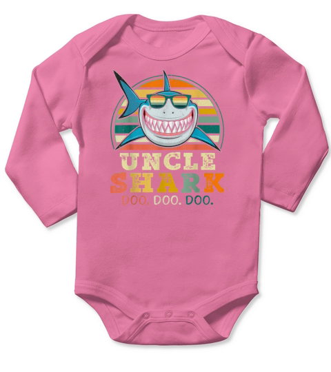 Retro Vintage Uncle Shark TShirt Funny Birthday Gi Long Sleeve Baby One-Piece