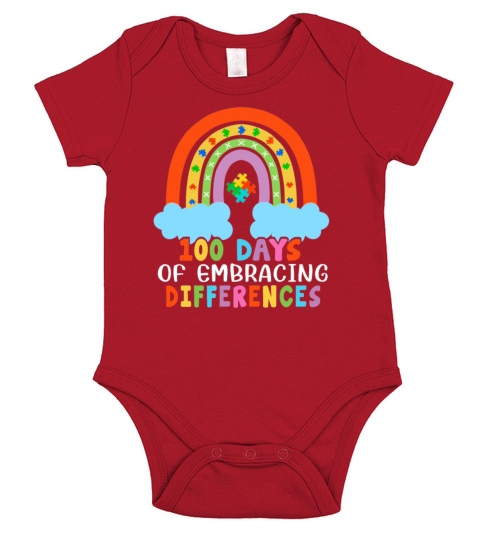 Autism Rainbow Embrace Differences 100 Days School Short Sleeve Baby One-Piece