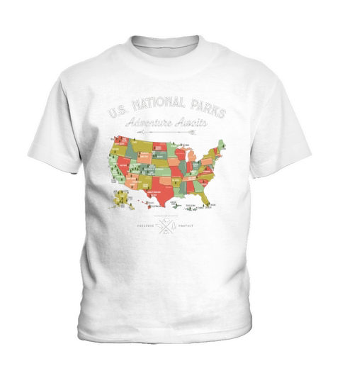 National Park Map Vintage T Shirt - All 59 National Parks Kids T-Shirt