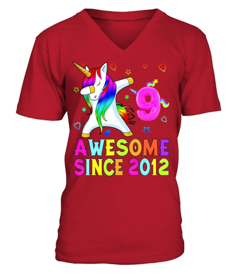 9 Years Old 9th Birthday Unicorn Dabbing Awesome Men's V-Neck T-shirt