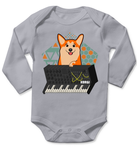 Funny Synthesizer corgi Long Sleeve Baby One-Piece
