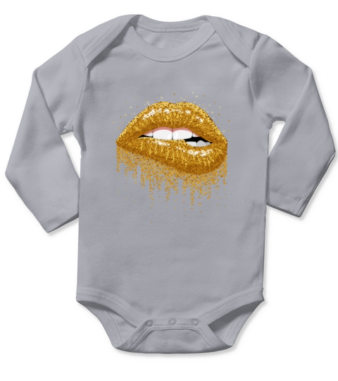 Gold Glitter Lips T-Shirt Long Sleeve Baby One-Piece