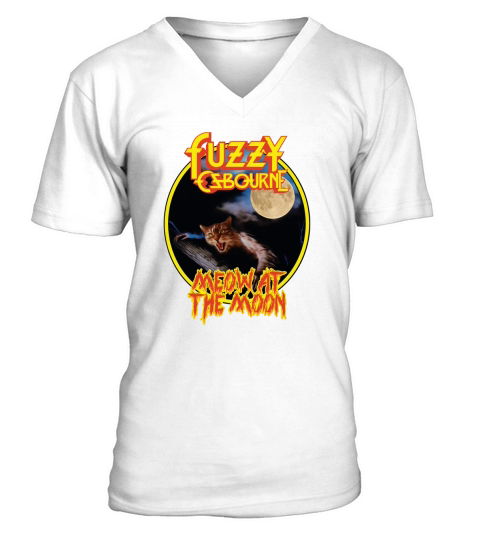 Fuzzy Osbourne Meow At The Moon V-Neck T-shirt