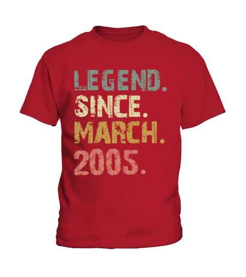 Retro Vintage Legend Since March 2005 Birthday 16 Kids T-Shirt