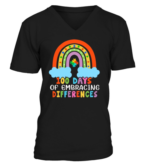 Autism Rainbow Embrace Differences 100 Days School Men's V-Neck T-shirt