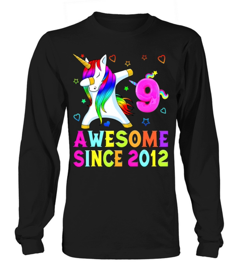 9 Years Old 9th Birthday Unicorn Dabbing Awesome Women's Long Sleeve