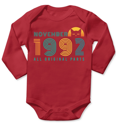 Gift November 1992 Cat Retro Long Sleeve Baby One-Piece