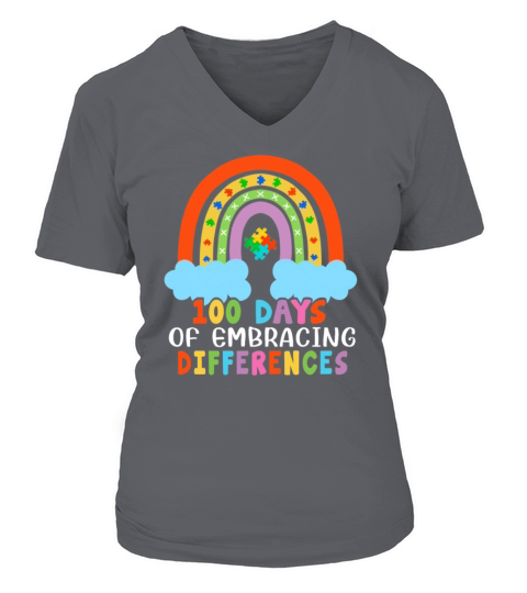 Autism Rainbow Embrace Differences 100 Days School Women's V-Neck T-shirt