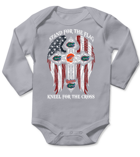 Stand For The Flag Kneel For The Cross - Frontside Long Sleeve Baby One-Piece