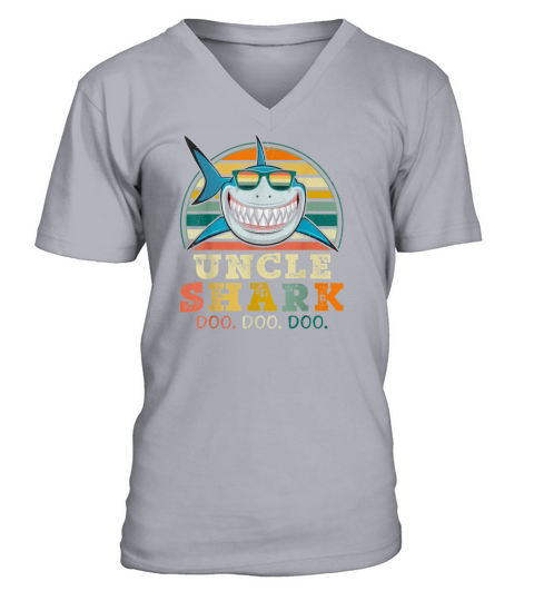 Retro Vintage Uncle Shark TShirt Funny Birthday Gi Men's V-Neck T-shirt