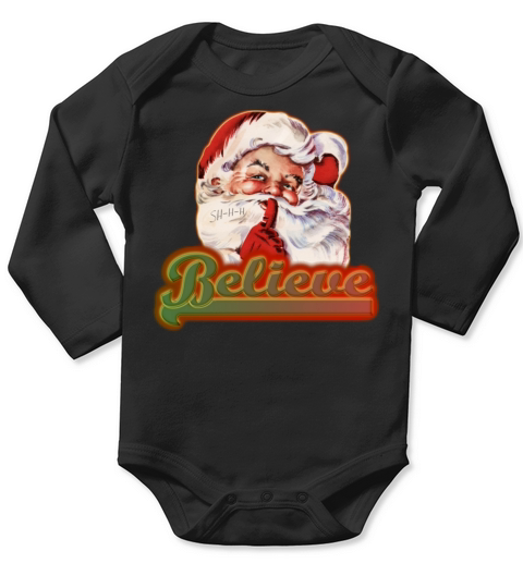 Fun Whimsical Santa Claus Believe Christmas Long Sleeve Baby One-Piece