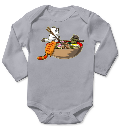 Funny Kawaii Japanese Anime Cats Eating Ramen Long Sleeve Baby One-Piece