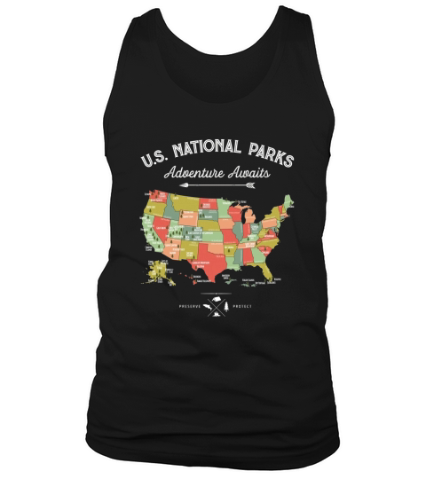 National Park Map Vintage T Shirt - All 59 National Parks Tank Top Unisex