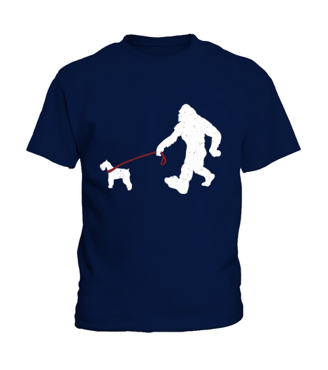 Bigfoot Walking With Schnauzer Dog Kids T-Shirt