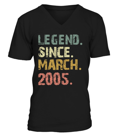 Retro Vintage Legend Since March 2005 Birthday 16 Men's V-Neck T-shirt