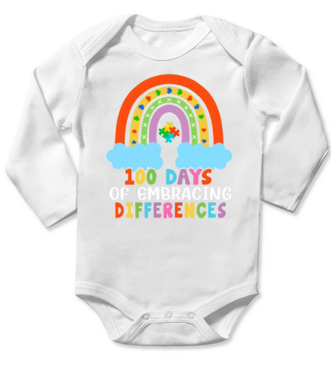 Autism Rainbow Embrace Differences 100 Days School Long Sleeve Baby One-Piece