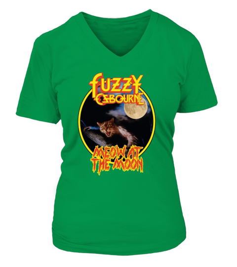 Fuzzy Osbourne Meow At The Moon V-neck T-Shirt Woman
